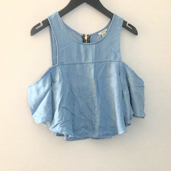 GUESS Blue Cold Shoulder Cropped Top - Picture 2 of 9